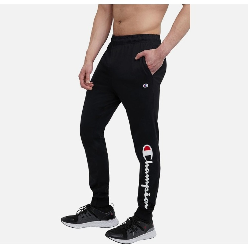 Champion Powerblend Graphic Script Fleece Joggers Athletic Casual Black Medium